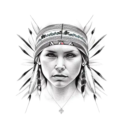American Indian Girl Face In Forest With River