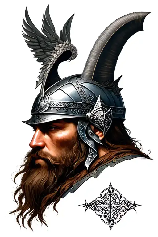 Norse Warrior Head And Symbols