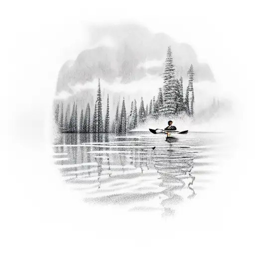 A Kayak Floating On A Serene Lake With A Lush Forest Backdrop