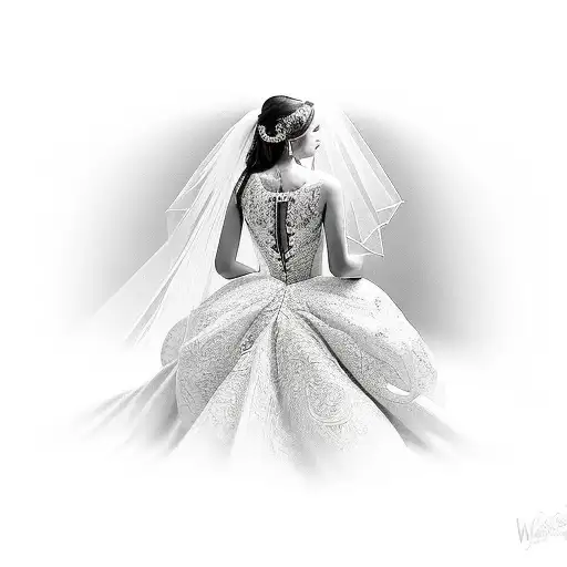 Woman In Wedding Dress Facing Backwards