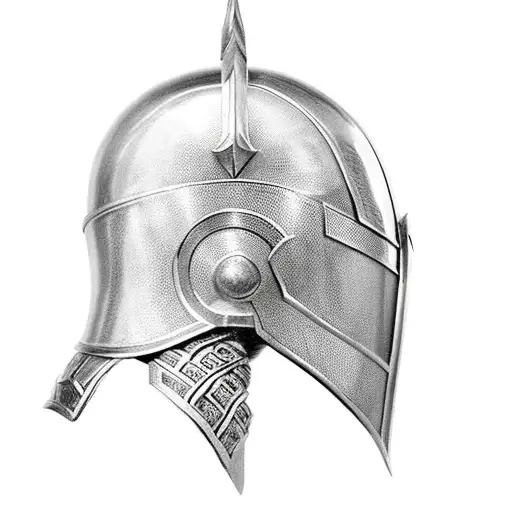 Spartan Helmet With Shield And Sword Behind It