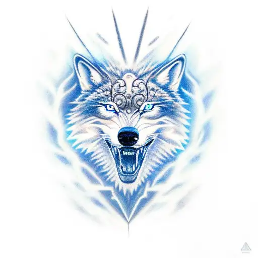 A Fierce Wolf With Glowing Blue Eyes And Lightning Bolts Surrounding It