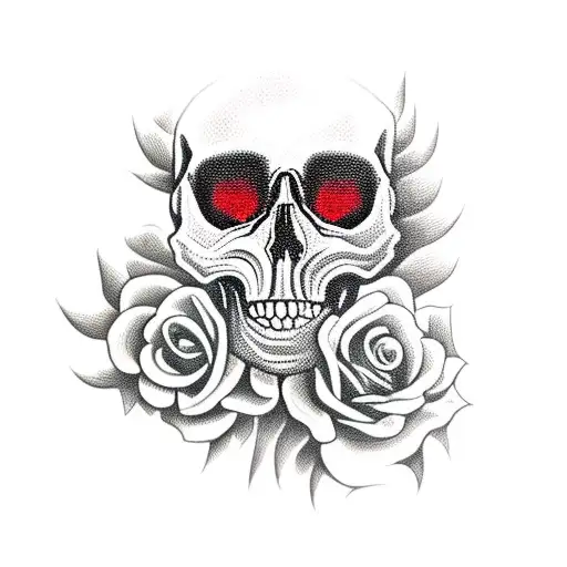 Skull With Fangs Surronded By Roses