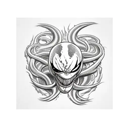 Venom Coloured Tattoo On The Hand Combined With Other Comic Characters