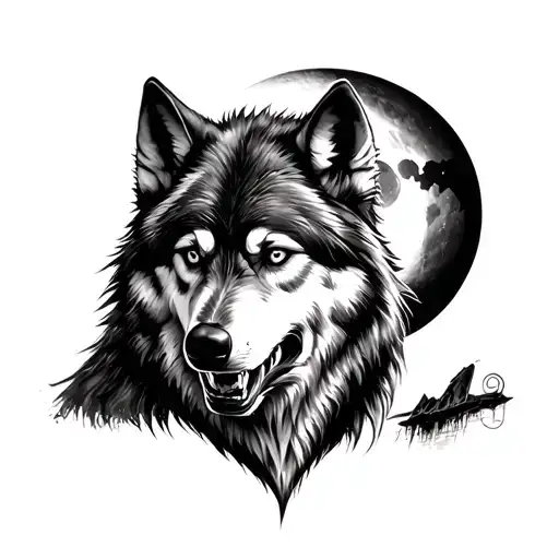 Angry Wolf With Moon
