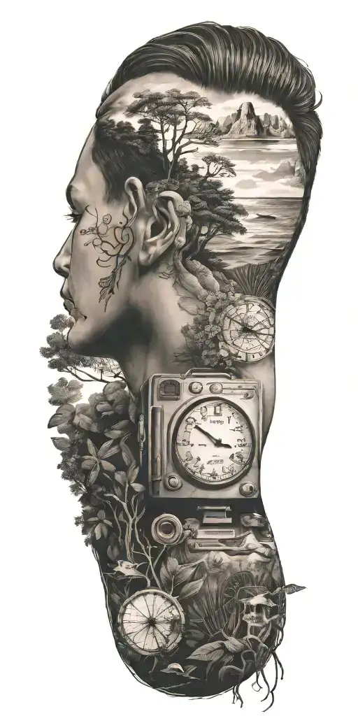 Lost Tv Show Integrated With A Tattoo Of Nature Inspired