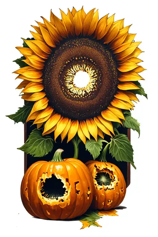 Sunflowers With Rotting Pumpkins