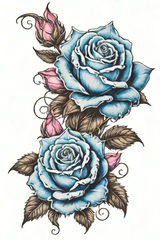Two Blue Roses And A Pink Rose Intertwined