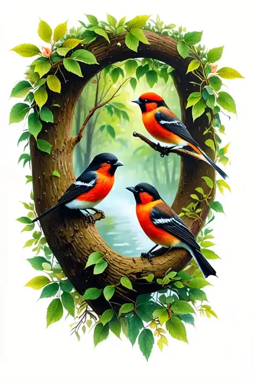 Small Birds Forest Scene