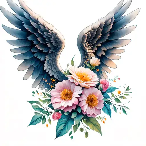 One Angel Wing With Flowers To Create Second Wing Attached