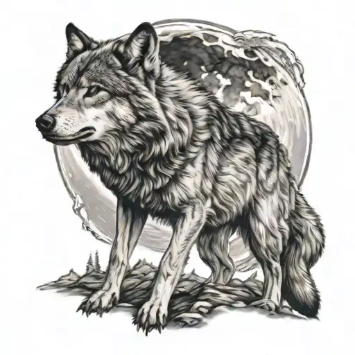 Wolf Howling With The Moon Rising