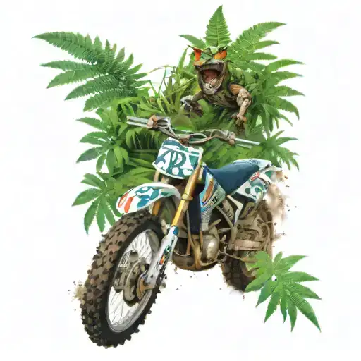A Realistic Dirtbike Roaring Through A Jungle With A Marijuana Leaf Pattern On The Tires