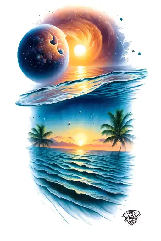 Space Sunset Beach Underwater Scene