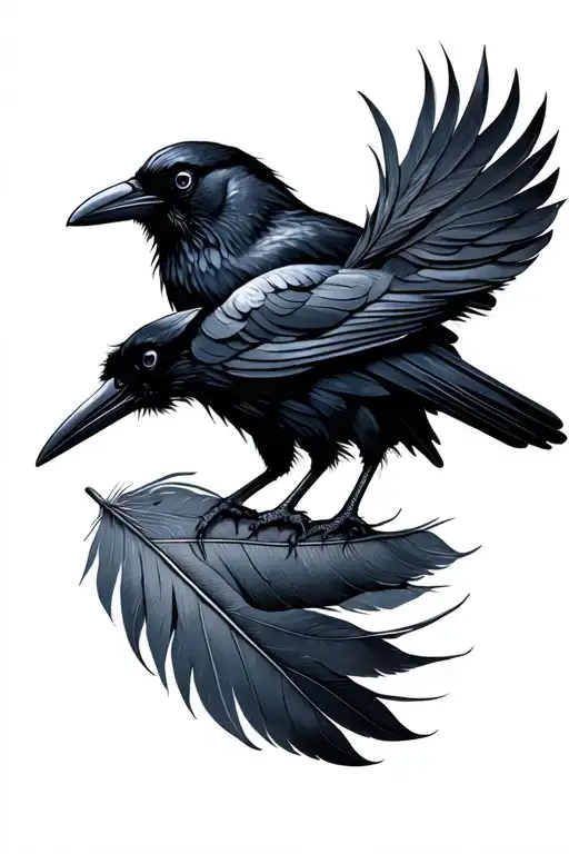 Crows And Large Crow Feather With Quo