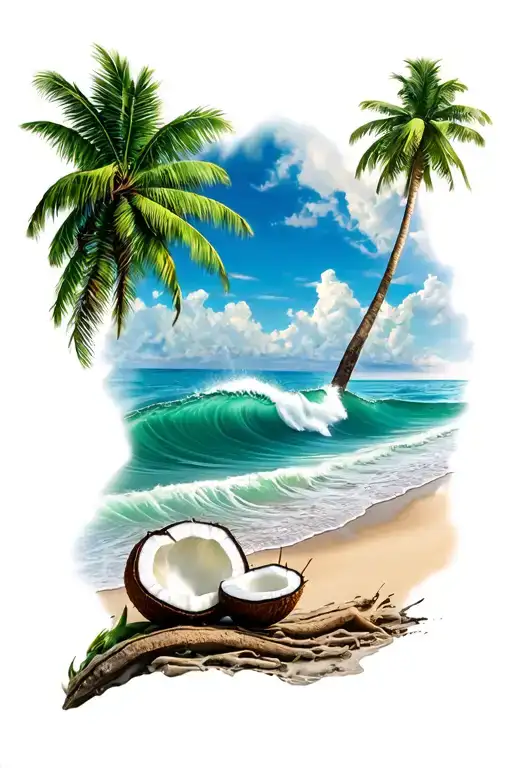 Coconut Beach Scene With Rolling Waves Flowing