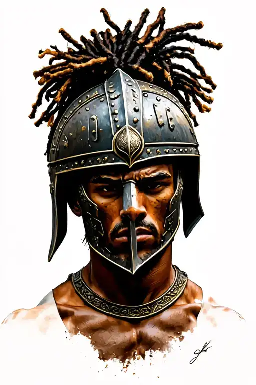 Gladiator With Dreadlocks And Half Face Helmet Walking Towards In Victory