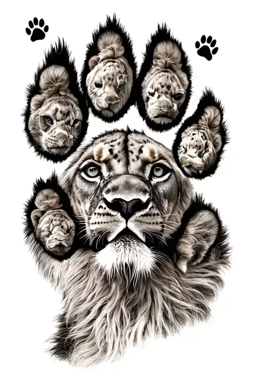 8 Lion Cubs Paw Print Engraved