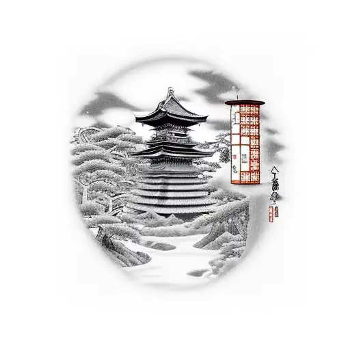 Make A Japanese Style Watchtower With A Samurai In It For A Forearm Sleeve