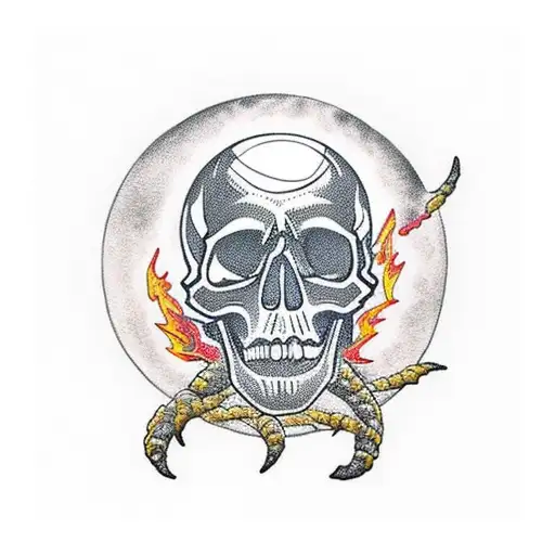 Skull With Fire And The Moon And Stars