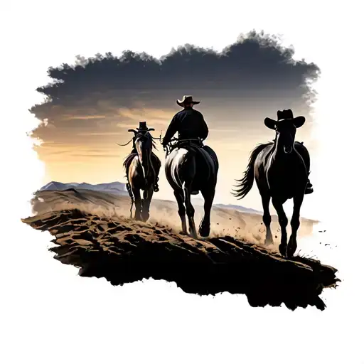 Horse And Cowboy Walking Into Horizon