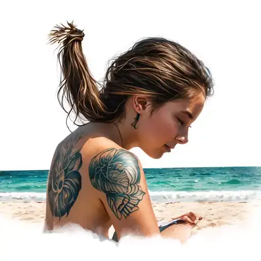 Beach Scene In Girl Side Profile