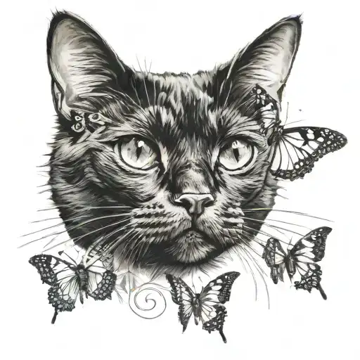 Black Cat With A Butterfly On Its Nose