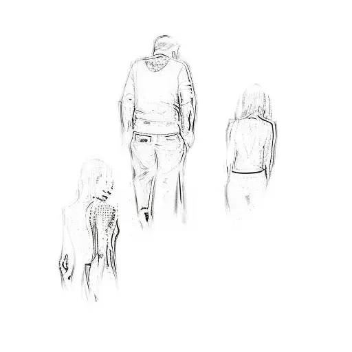 A Group Of People Walking Down A Hill