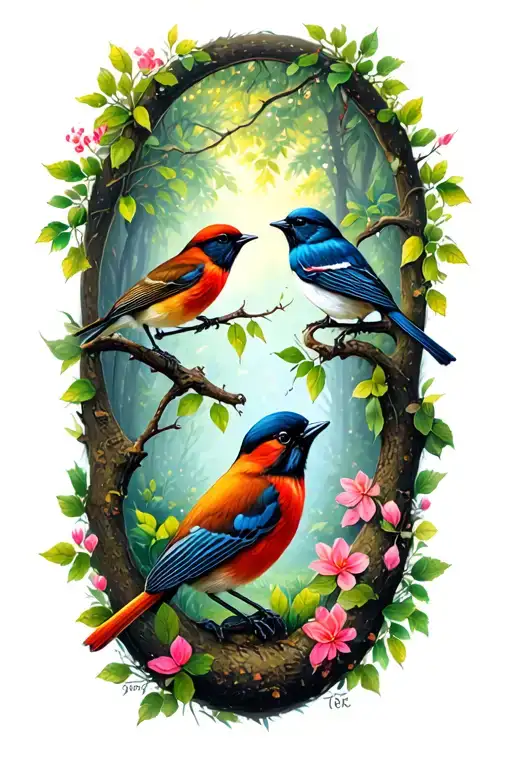 Small Birds Forest Scene