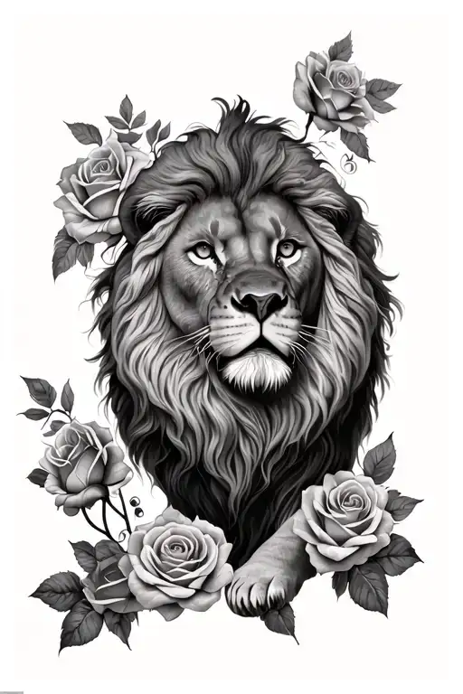 Lion With Roses Underneath