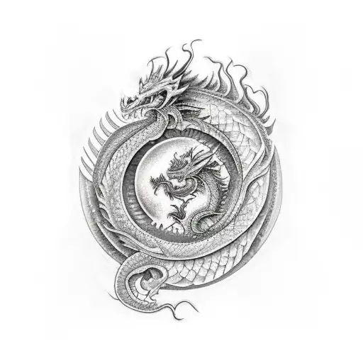 Dragon With Red Sun Behind It