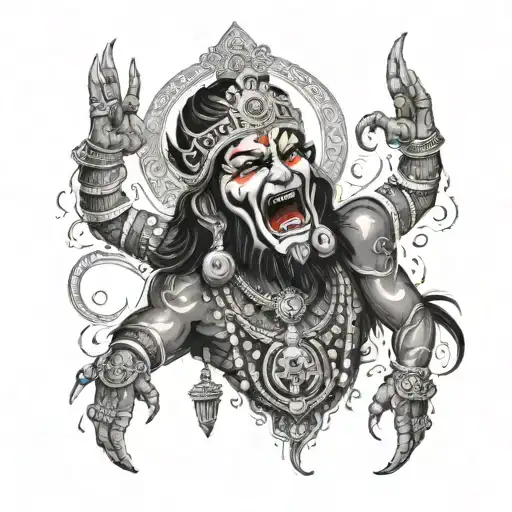 Maha Kali In Black With Red Tongue Coiming Out Adapted To A Chest