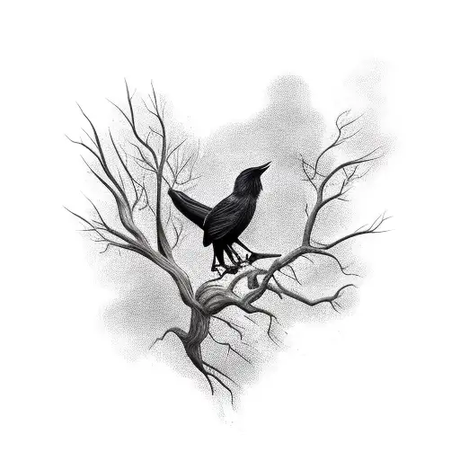 Black Beautiful Crow On Dead Tree