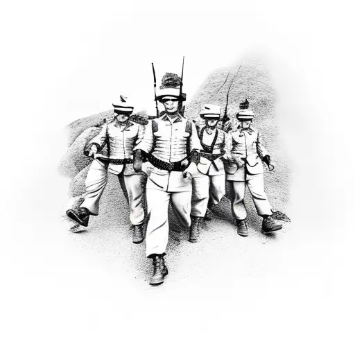 5 Soldiers On Walking On Mountain During War