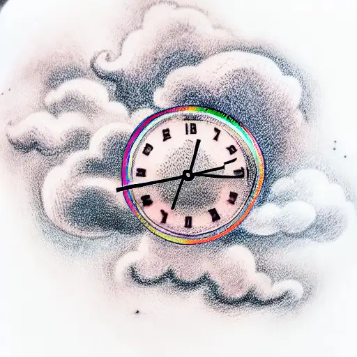 Rainbow Between Two Clouds With A Clock In The Background