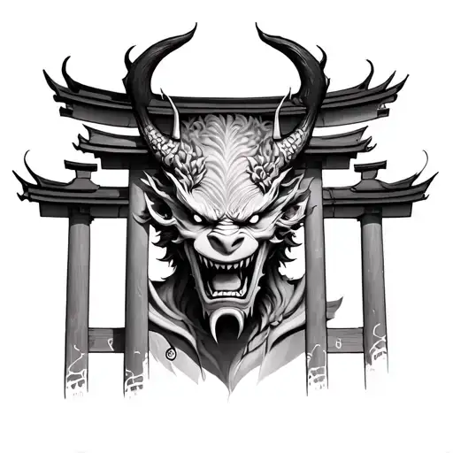 Demon Oni Japanese Temple Torii Gate