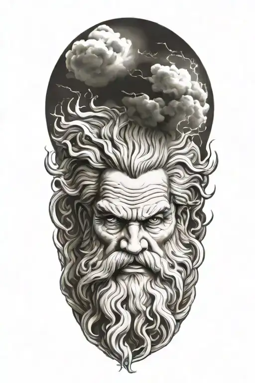 Zeus Head Raging Storm Clouds Surrounding