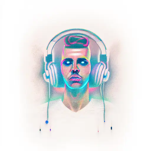 Create A Realistic Portrait Of A Dj With Vibrant Electronic Music-themed Elements