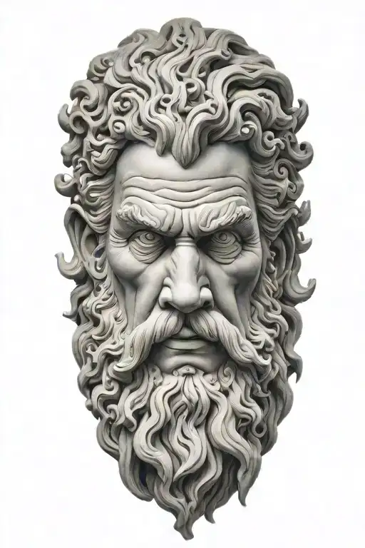 Zeus Head With Raging Storm Clouds Surrounding