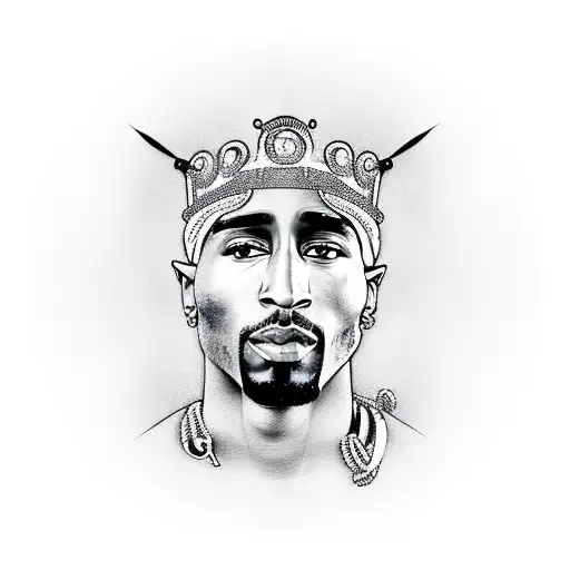 A Portrait Of Tupac With A Microphone As His Crown