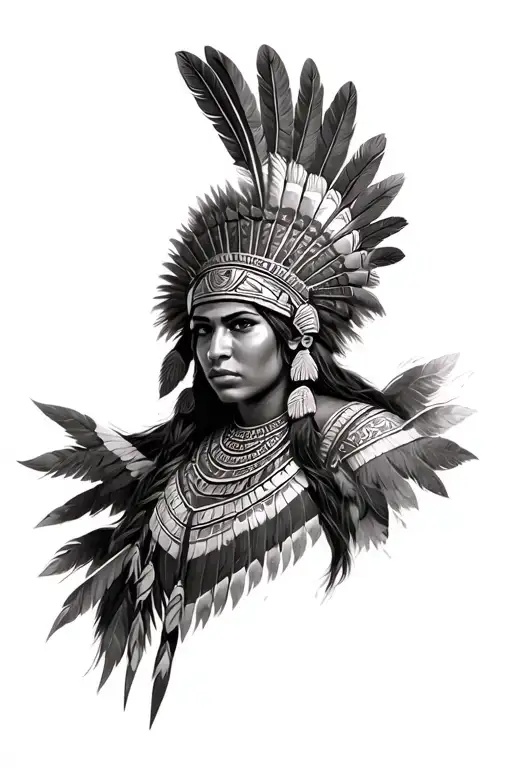 A Aztec Warrior Woman Wearing A Feathered Headress