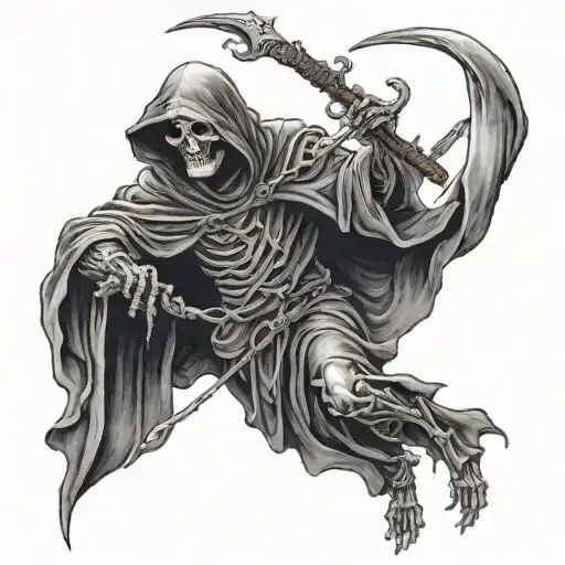 Grim Reaper Holding A Sythe With Souls Flying Around Him