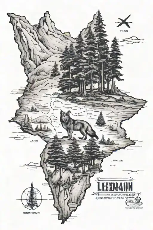 Lebanon Map With Cedar Tree Wolf Howling