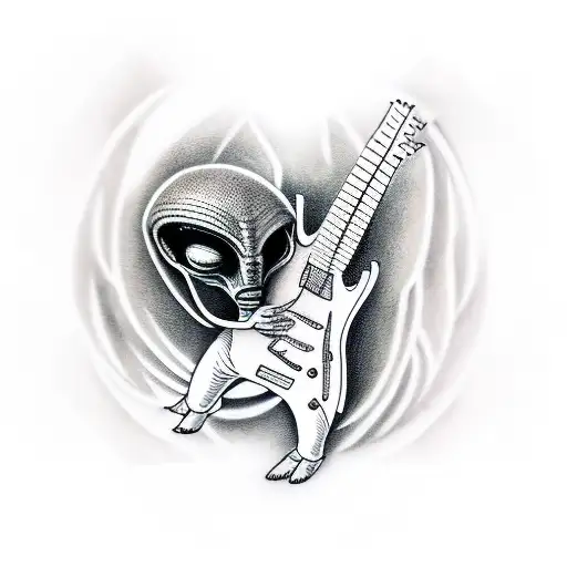 Standing Alien Playing A Guitar