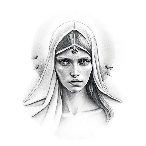 Women Portrait With Angels And Doves