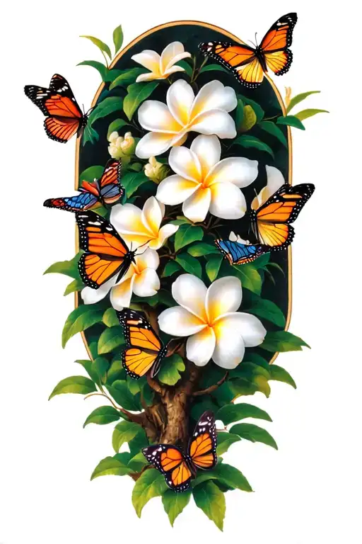 Butterflies Around A Frangipani Tree