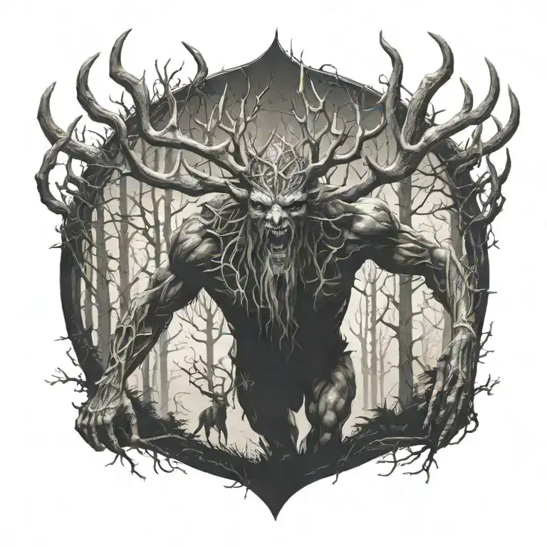A Tattoo Of The Monster Leshen From The Witcher 3 Emerging From A Dark Forest