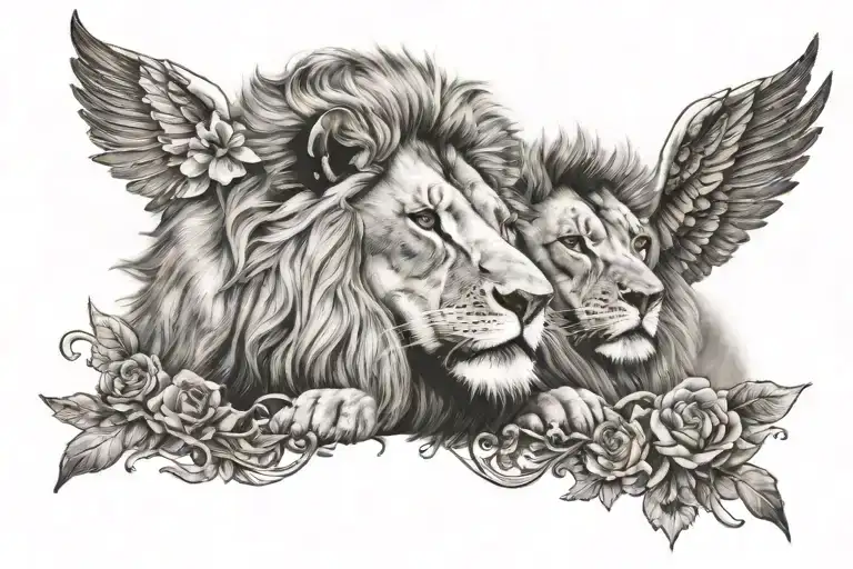 Lion And Idian Both Looking Up Into The Night Sky On A Chest Tattoo Design