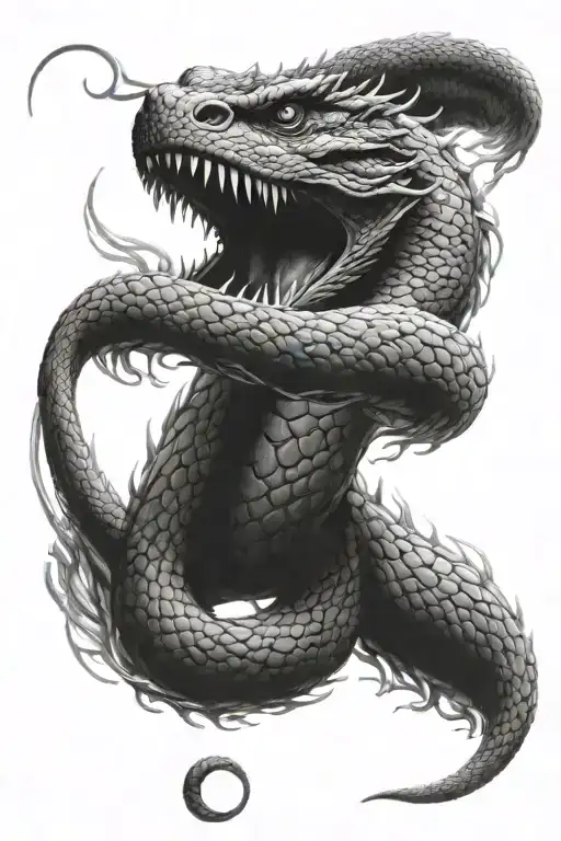 Realistic Black And White Jormungandr Tattoo Design