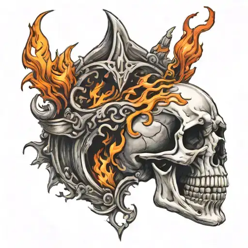 Skull Wiht Flames Around It