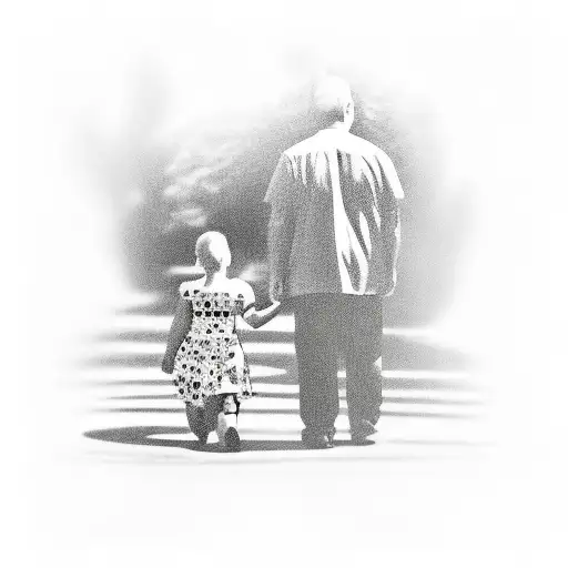 Little Child Holding Hand With Father When They Walking